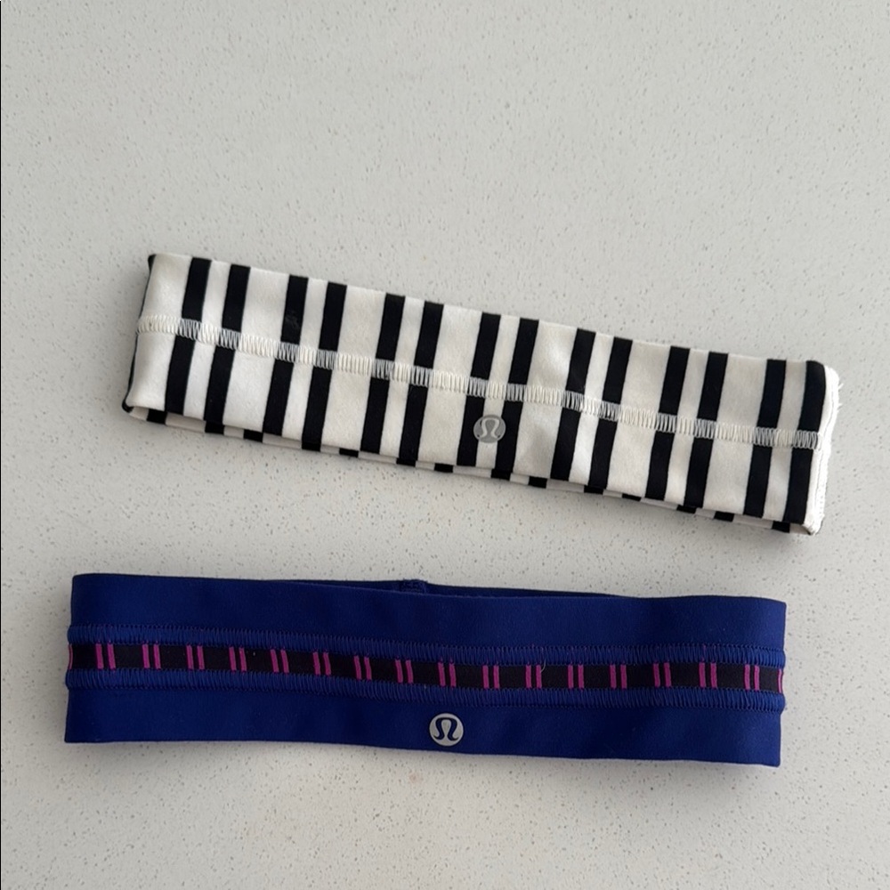 Lululemon Athletica Black and White Striped & Blue Headbands